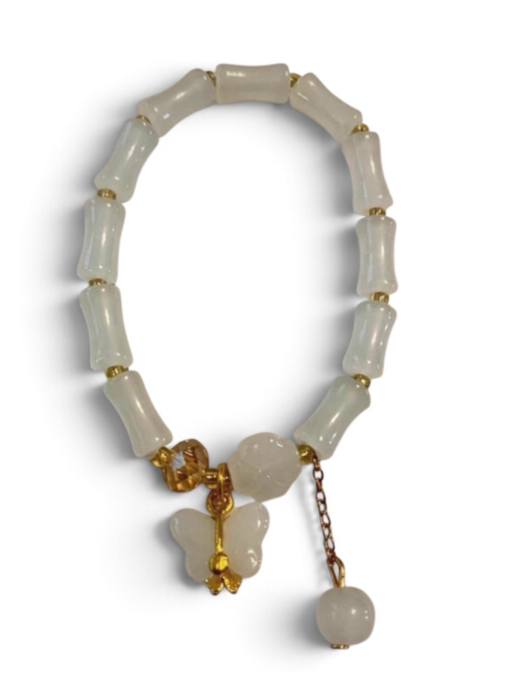 White Jade Bamboo-Joint Beaded Bracelet
